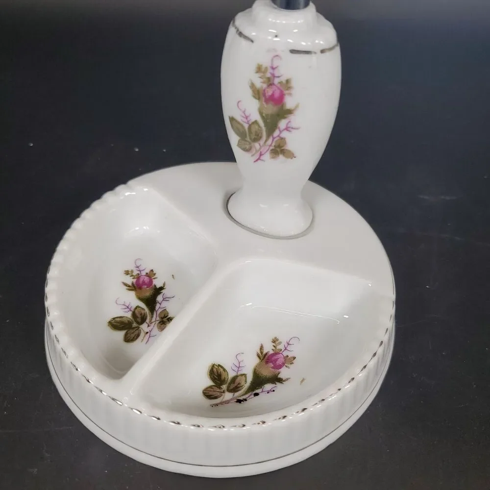 Antique Porcelain Pedestal Vanity Mirror Hand Painted Floral Victorian